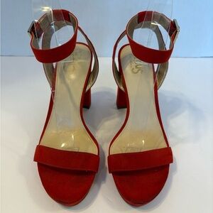 Circus by Sam Edelman Annette red faux suede block heels sandals size 8 M